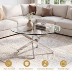 Round Glass Coffee Table Set 3-Piece, Silver Stainless Steel Frame | 35.4" Coffee Table + Two 23.6" End Tables Space-Saving Set for Living Room, Office, Reception