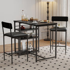 3 Piece Counter Height Dining Table Set for 2 with 3-Tier Storage Open Shelves & Upholstered PU Cushion Chairs, Space Saving Kitchen Table for Small Spaces, Apartment, Pub, Breakfast, Black