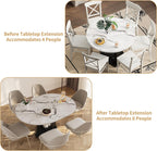 Extendable Dining Table 43"-59" for 4-6, White Faux Marble Round Kitchen Dining Room Table with 2 Tier Storage Shelves, Expandable Round to Oval Dinner Table with Storage for Kitchen Living Room