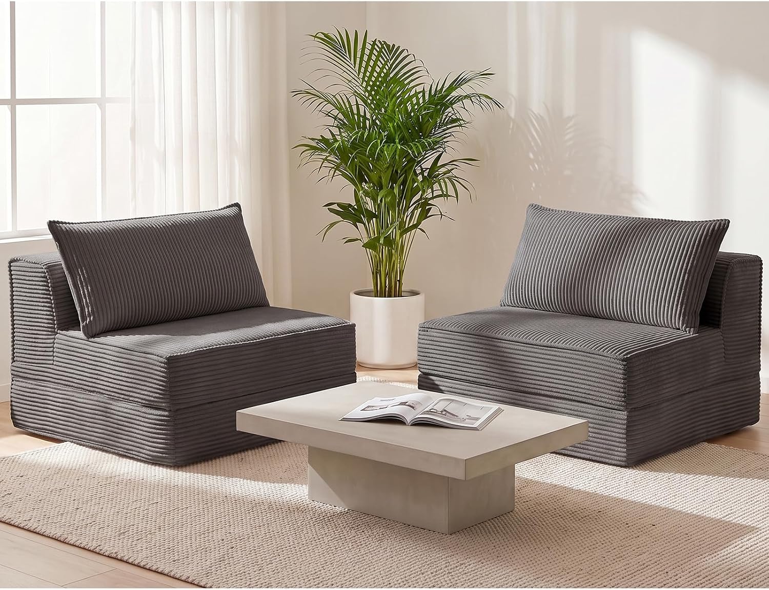 Loveseat Couch Bed,Convertible Sofa Bed with Pillows,Pull Out 2-Seater Small Couch,Fold Out Floor Futon Sleeper Sofa Bed for Living Room Bedroom,Grey,2-Piece Set