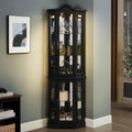 70" Lighted Corner Curio Cabinet,Inside Mirror Corner Glass Display Case with Tempered Glass Door for Living Room, Antique Collectibles, Wine & Bar Glass Storage, Lights Included