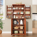 72" Tall Kitchen Pantry Modern Fluted Wood Storage Cabinet with Doors,6 Door Shelves, Organizer, Versatile Cupboard for Kitchen Dining (Walnut-Fluted)