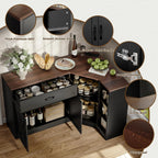 Corner Cabinet w/Charging Station, Kitchen Pantry w/Lazy Susan Turntable | Farmhouse Food Pantry Cabinet w/Drawer & Doors & Adjustable Shelf, L-Shaped Sideboard for Dining Room (Black)