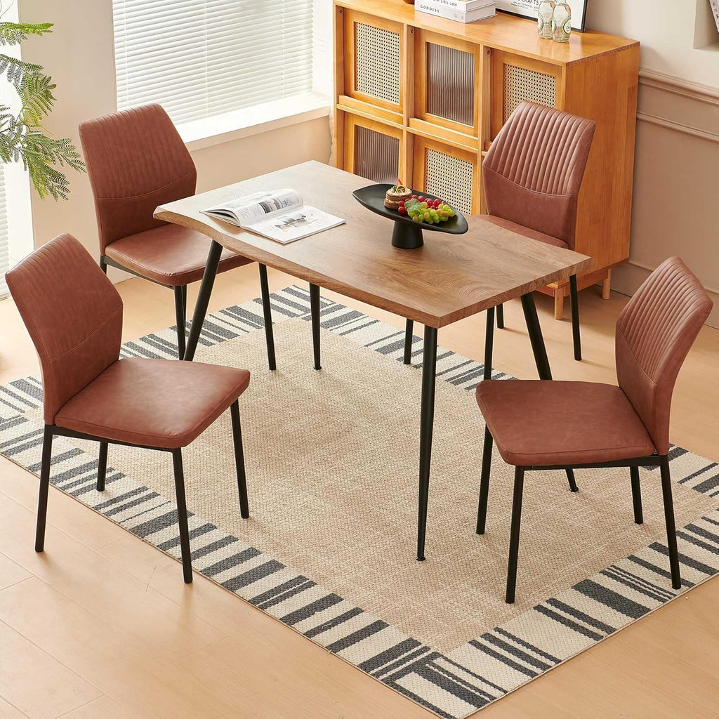 Modern 47 Inch Dining Table, Irregular Rectangle Kitchen Table for 4-6 People, Home Kitchen Table with Engineered Wood Tabletop and Metal Legs for Dining Room, Living Room