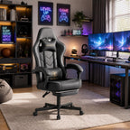 Office Desk Computer Gaming Chair for Adults, Ergonomic High Back Gamer Chair with Massage and Pocket Spring Cushion, Swivel Comfy Video Game Chairs with Footrest and Lumbar Support (Black)