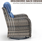 Swivel Patio Chairs sofa Set of 4 with 6" Thick Cushion - Wicker Outdoor Swivel Rocker Patio Chair ,Sofa/Glass coffee table, High Back Comfortable Outdoor Glider Chairs - Grey Wicker | Blue Cushions