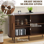 47" Fluted Buffet Cabinet with Tambour Sliding Doors, Modern Sideboard Buffer Cabinets with Storage & Adjustable Shelves, Mid Century Credenza Accent Cabinet for Living Room Entryway (Brown)