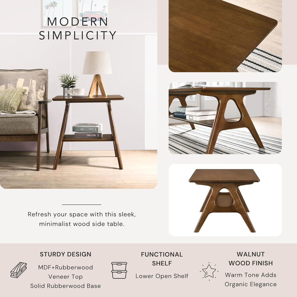 Roundhill Furniture Arona 3-Piece Coffee Table Set, Coffee Table and Two End Tables, Walnut