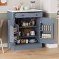 Modern Freestanding Kitchen Pantry & Buffet Food Storage Cabinet with Drawer, 2 Adjustable Shelves, 2 Door Shelves, Faux Marble Countertop - Ideal for Dining, Kitchen, and Coffee Bar (Gray)