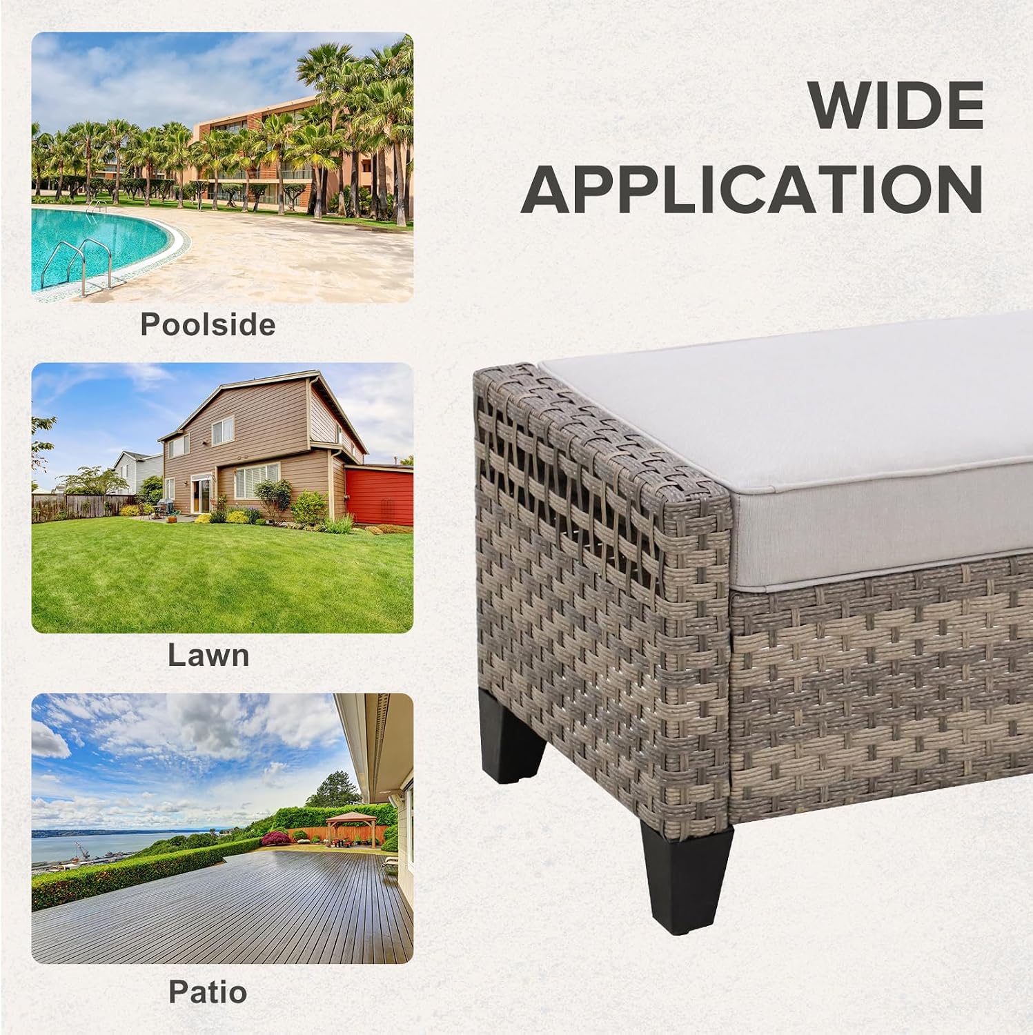 COOS BAY Modern 2 Piece Wicker Outdoor Ottomans, Patio Ottoman Foot Rest Set for Couch with Removable Cushions, 29.1" W x 18.1" D x 17.3" H, Brown/Gray