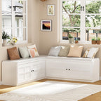 63 inches L-Shaped Storage Bench with Cushion Seat Corner Dining Bench with Hidden Storage Wooden Backless Bench for Entryway Dining Room Kitchen,White