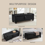 Betoko PU Leather Ottoman Bench with Storage,48" Mid Century Modern Storage Bed Bench for Bedroom,Button Tufted Ottoman Benches with Seating for Living Room,Entryway,Window (New PU Black)