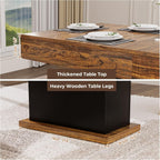 55" Dining Table for 4 to 6 People, Farmhouse Wood Dinner Table with Drawers & Led Lights for Kitchen, Dining Room & Living Room (Oak Brown & Black)