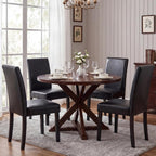 LSSBOUGHT Modern Dining Chair Urban Style Linen Kicthen Chairs with Solid Wood Legs for Dining Room and Restaurant (Black, Set of 6)