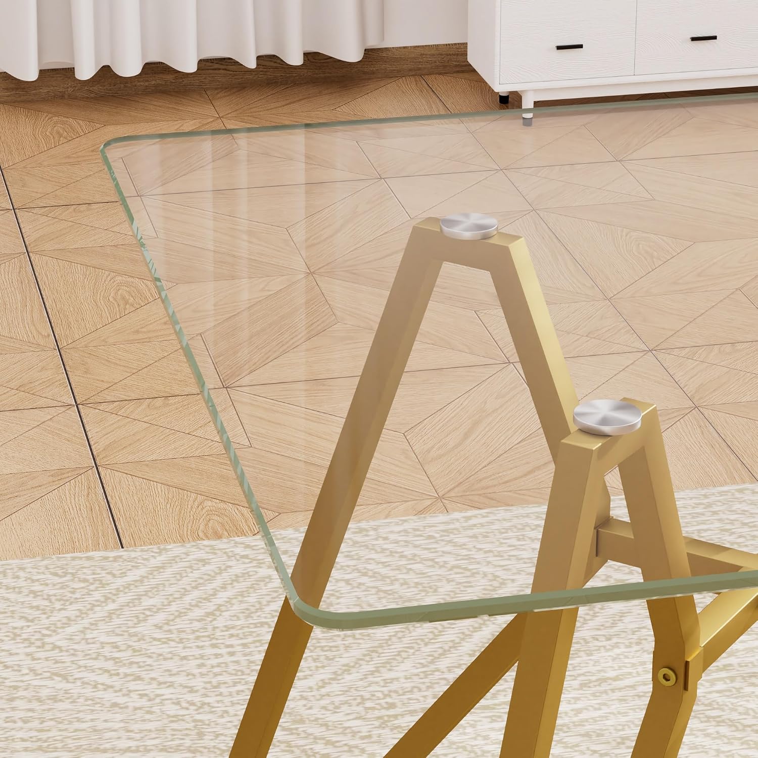 KEIKI 35.4-inch Square Tempered Glass Dining Table, Suitable for 2-4 People, Space-saving Small Kitchen Dining table, Equipped with Sturdy Metal Table Legs, Suitable for Dining Room, Living Room, Gold