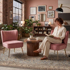 Velvet Accent Chairs Set of 2 Comfy Living Room Chair Armless Slipper Chair Mid Century Side Single Sofa Chair with Golden Legs Wingback for Bedroom Guest Room, Pink