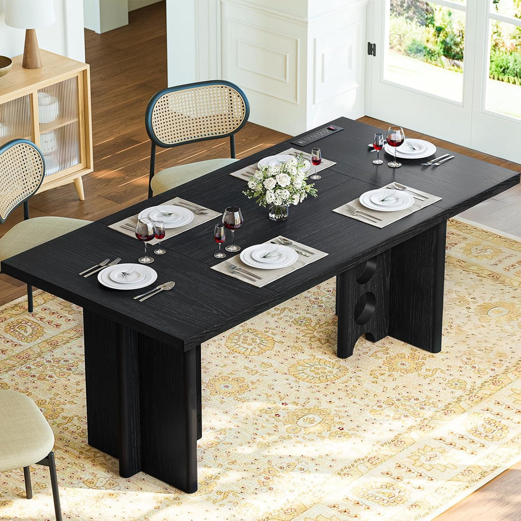 Dining Table for 4 People, Rectangle Kitchen Table with Elegant Design Legs, Modern Dining Room Tables for Small Space, Easy to Assemble, Pretty Sturdy, Heavy Duty (Black)