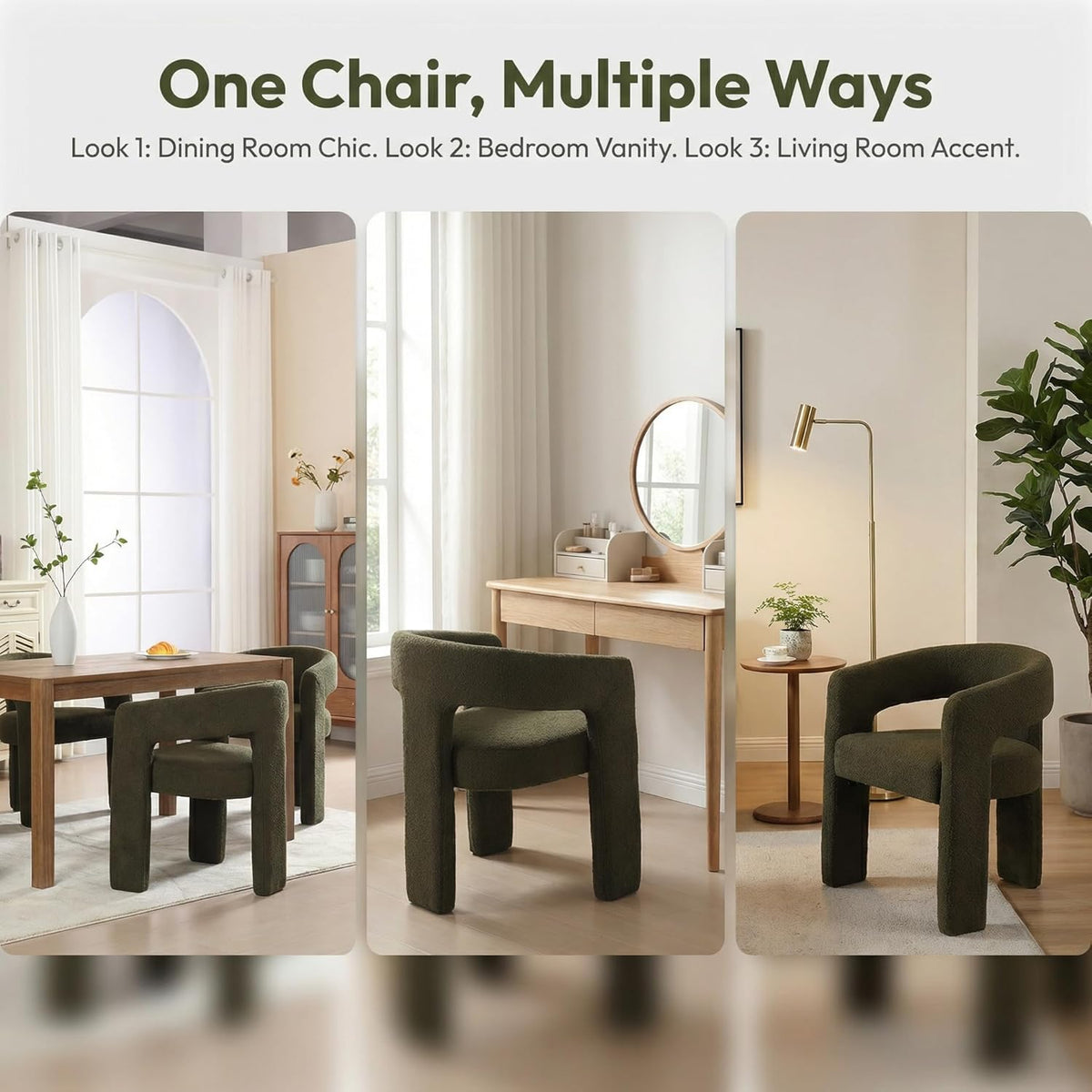 Hyfirm Modern Barrel Dining Chairs Set of 4, Comfy Sherpa Upholstered Accent Dining Room Chairs with Arms for Kitchen Living Room Bedroom Reception, Green