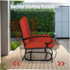 Crownland Outdoor Patio Glider Chair for 2-Person, Red | Wrought Iron Frame with Textilene Seat, Cushioned Loveseat, Smooth Gliding Bench for Porch, Garden, Backyard