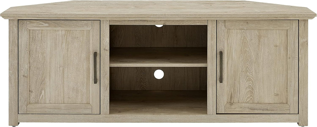 Crosley Furniture Camden Corner TV Stand for 65+ inch TVs, Entertainment Center with Storage Shelves, Frosted Oak