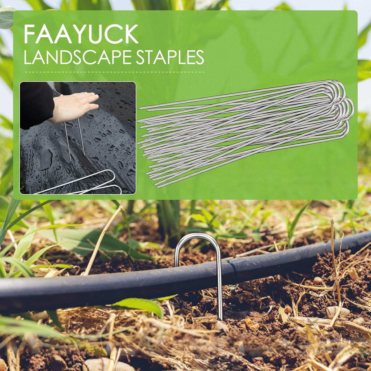 8 Inch Landscape Staples, 100 Pack Galvanized Landscape Stakes Heavy Duty 8 Gauge U-Shaped Garden Stakes, Ground Stakes for Weed Barrier Fabric, Irrigation Tubing, Fence, Outdoor Decorations