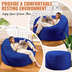 4FT Giant Bean Bag Chair for Adults and Teens - Large Bean Bag Sofa with Premium Velvet Cover & High-Density Support Foam - Fluffy Lounge Chair for Gaming, Bedroom, Dorm (Blue, Taller Version)