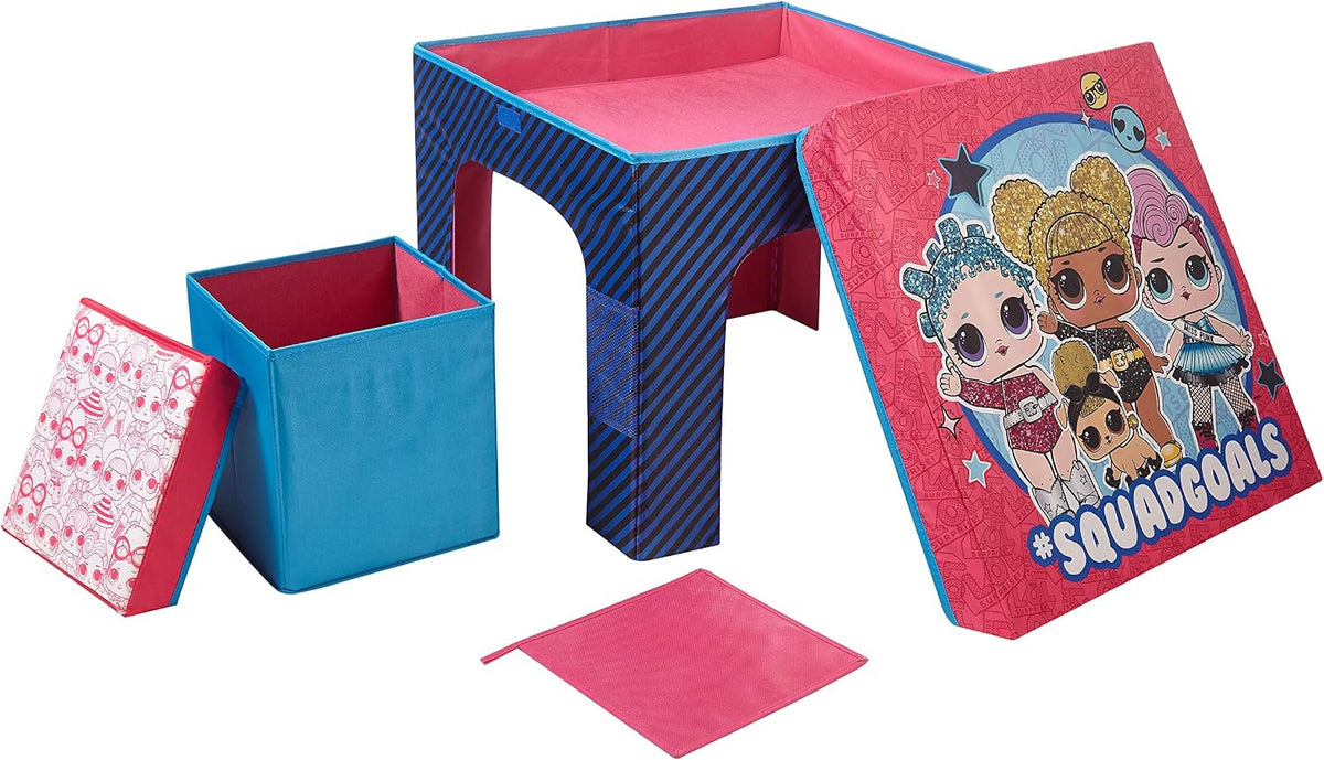 LOL Surprise 3 Piece Collapsible Table and Chair Set with Storage Table and 2 Ottomans
