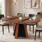 Einhomn 43"-59" Extendable Dining Room Table for 4-8 People, Oval Dining Table with Removable Leaves Space Saving, Round Expandable Kitchen Table for Dining Room Kitchen Living Room, Walnut