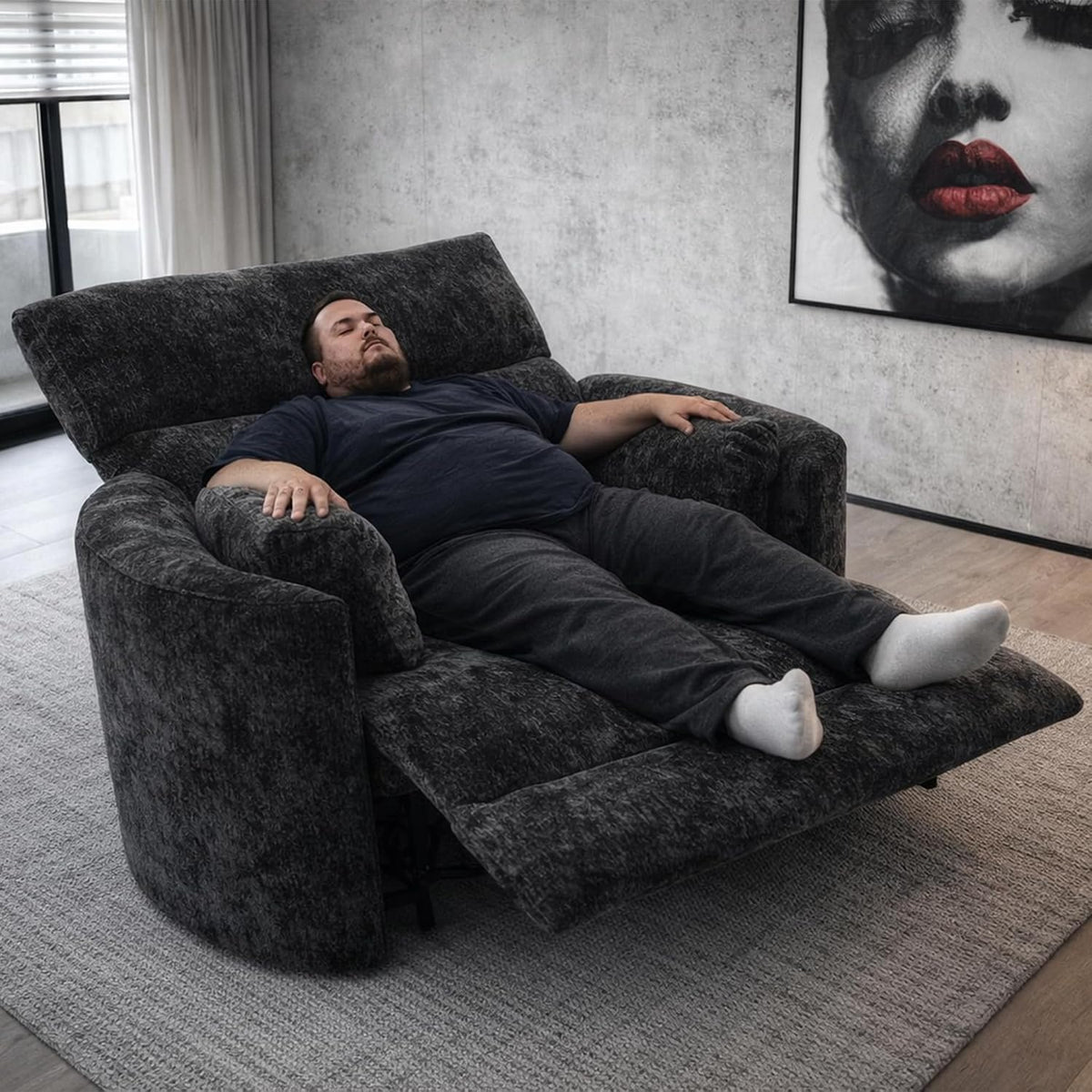 450lbs Oversized Recliner Chair, 52" Extra Wide Electric Recliner for Big and Tall Adults, Chenille Power Recliner with USB & Type-C Ports, Large Sofa Reclinable for Living Room, Black