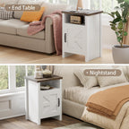 JUMMICO Farmhouse Nightstand, Modern Bedside Table with Barn Door and Shelf, Rustic End Table Side Table for Bedroom,Living Room(1, Rustic & White)