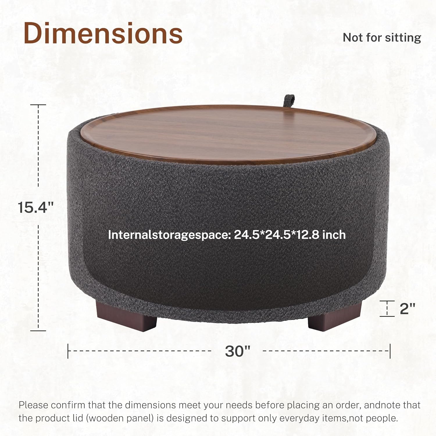 30 Inch Round Storage Ottoman Coffee Table, Modern Boucle Ottoman with Lift Off Lid for Living Room, Bedroom, Corners, Apartments, Gray