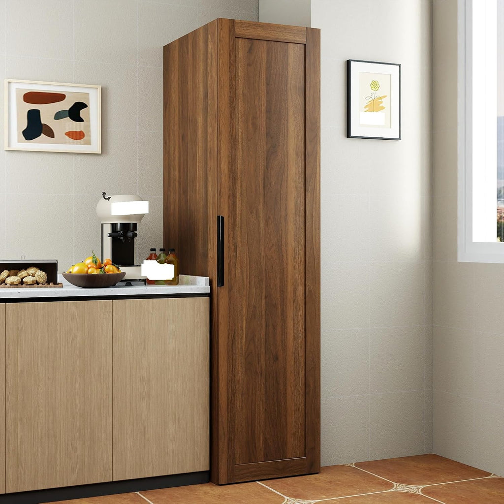 Brown Freestanding Kitchen Pantry Cabinet with Doors & Shelves - 5-Tier Storage Cupboard & Sideboard Buffet with Adjustable Shelves, Wood Grain Pantry Organizer for Kitchen, Dining Room, Living Room
