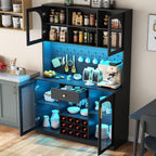 72'' Large Kitchen Pantry Cabinet with LED Light, Black Kitchen Hutch with Pegboard & Wine Racks, Modern Pantry Cupboard with Countertop & Storage Drawers, Tall Bar Cabinet for Dining Room, Home