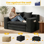 Couch, Loveseat Sleeper Sofa Bed – 3-in-1 Convertible Couch Bed with Side Pockets & Handle,Pull Out Corduroy Futon for Small Space,Living Room & Bedroom,2 Pillows Included,No Assembly
