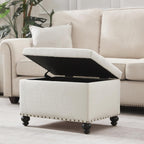 Zihanhome Small Storage Ottoman, Tufted Ottoman Foot Rest, Foot Stools, 24" Upholstered Rectangle Bench with Solid Wood Legs for Living Room, Bedroom, Dorms and Apartments (White)