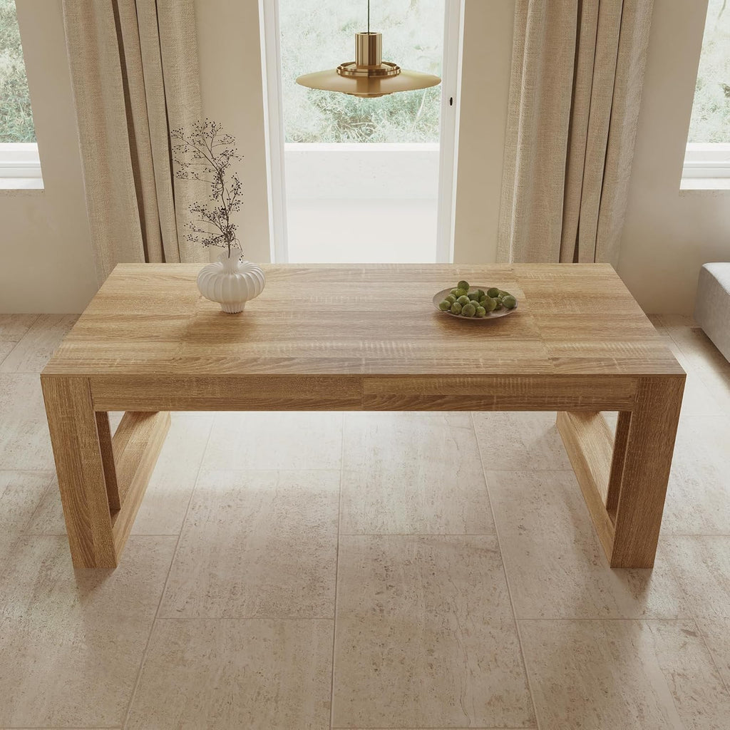 FUFU&GAGA Large Farmhouse Dining Table for 6-8 People, 78.7” Rectangular Wood Dinner Table for Kitchen Dining Room Conference Room, Natural Oak, 78.7”W x 39.4”D x 29.5”H