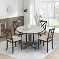 Merax 5 Piece Dining Table Set for 4, Solid Wood Kitchen Table Set with 4 Upholstered Chairs for Kitchen, Dining Room, Living Room, Grey