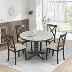 Merax 5 Piece Dining Table Set for 4, Solid Wood Kitchen Table Set with 4 Upholstered Chairs for Kitchen, Dining Room, Living Room, Grey