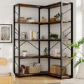 Shintenchi 5 Tier Corner Bookshelf, L Shaped Large Bookcase, Rustic Brown