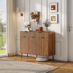 LYNCOHOME Fluted Sideboard Buffet Cabinet with Storage,2 Drawers and 3 Doors,Wood Coffee Bar Cabinet with Solid Wood Feet for Kitchen,Hallway