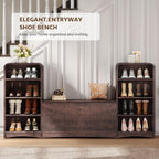Shoe Cabinet with Bench, U-Shaped Shoe Storage Bench, Tall Shoes Cabinet with Adjustable Shelves, 63" W Lift-Top Blanket Chest with Storage, for Entryway, Living Room, Hallway, Espresso