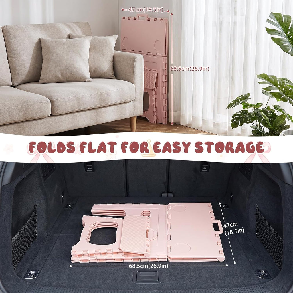 3-Piece Plastic Kids Folding Table and Chairs Set, Portable Activity Furniture with 2 Foldable Chairs for Playroom, Crafts, Snacks, Learning, Indoor Outdoor Use and Small Spaces Light Pink