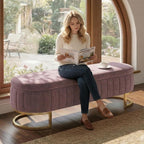 51" Velvet Storage Ottoman Bench End of Bed for Bedroom Entryway Purple | Velvet Large Storage Solid Wood with Metal Leg 300 lbs Weight