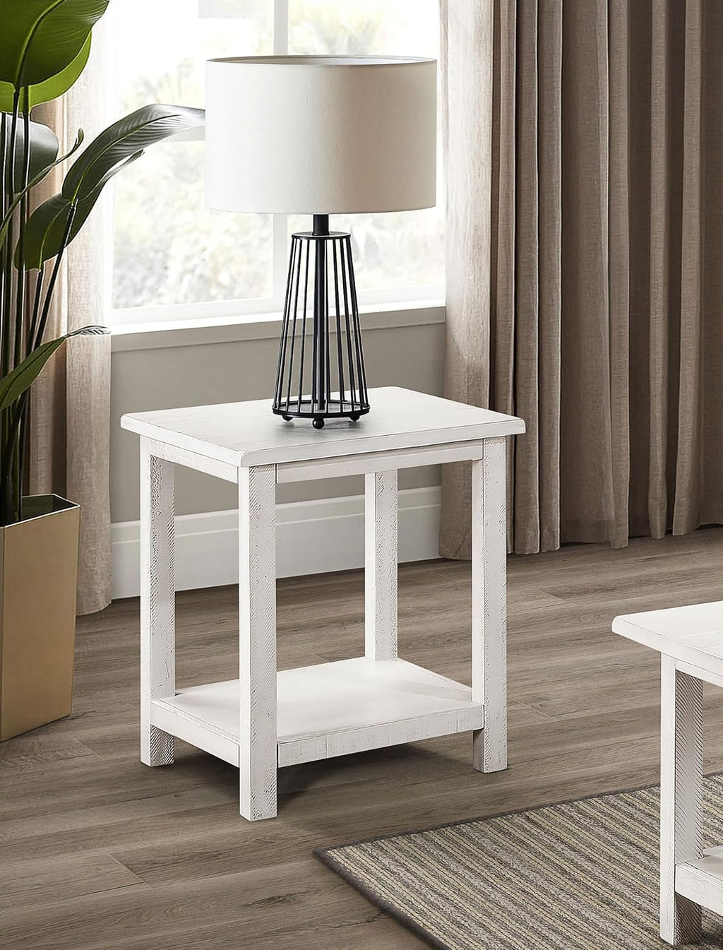 Coaster Home Furnishings - Payne - Wood - Square End Table with Lower Shelf, Open Storage and Rustic Style - Living Room - 20-Inch - White - 710556