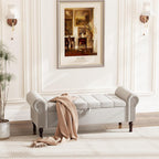 Apicizon 51” Bench with Storage, Upholstered Tufted Button Bedroom Bench with Storage, Linen Ottoman Bench for Bedroom, Living Room, Entryway, Light Gray