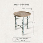 Rustic Farmhouse Round End Table, French Country Vintage Side Table,φ20.1'' x 23.6''H Rustic Solid Wood with Vintage Iron Legs, for Living Room, Bedroom, Small Spaces,Nature White