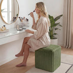 Modern Square Vanity Stools, Small Striped Pattern Ottoman, Cute Velvet Foot Stool, Tufted Fabric Footrest, Upholstered Vanity Chair, Stool for Makeup, Bedroom, Living Room(2, Square-Dark Green)
