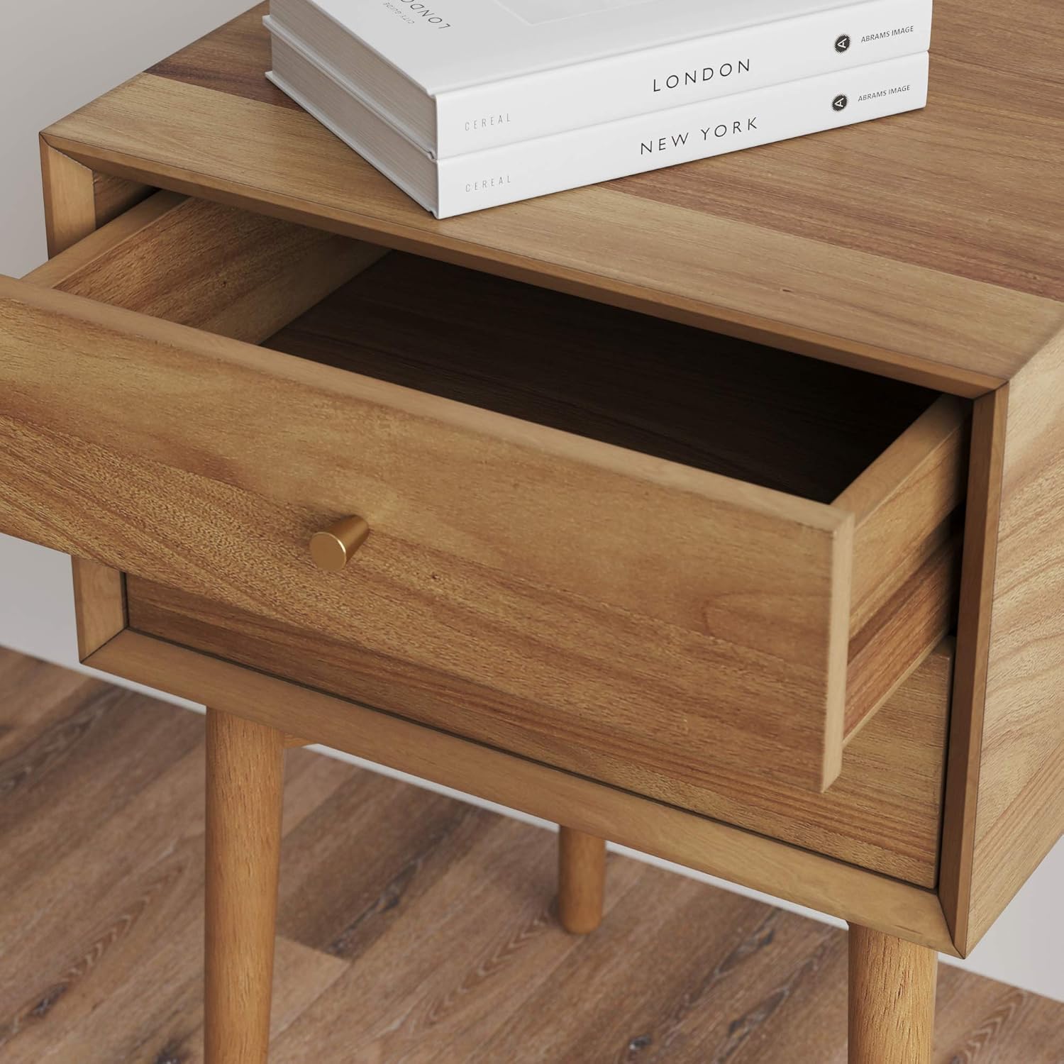 Nathan James 32704 Harper Mid-Century Oak Wood Nightstand with 2-Drawers, Small Side End Table with Storage, Brown