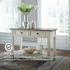 Signature Design by Ashley Bolanburg Farmhouse Sofa Console Table, White | Two-tone wood console, 22-inch deep storage, 2 smooth drawers, Made of veneers, wood and engineered wood