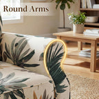 YOLENY Mid Century Wingback Arm Chair, Modern Upholstered Fabric High Back Accent Chair with Wood Legs, Upholstered Single Sofa Club Chair for Living Room, Bedroom, Home Office, Grey Green Leaves